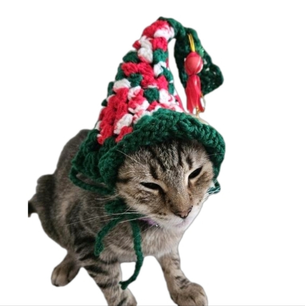Handmade Crochet Santa Hat for Medium to Large Pets Christmas Dog or Cat Costume - Picture 10 of 17